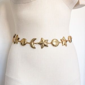 Gold Toned Moon & Stars Adjustable Chain Belt
